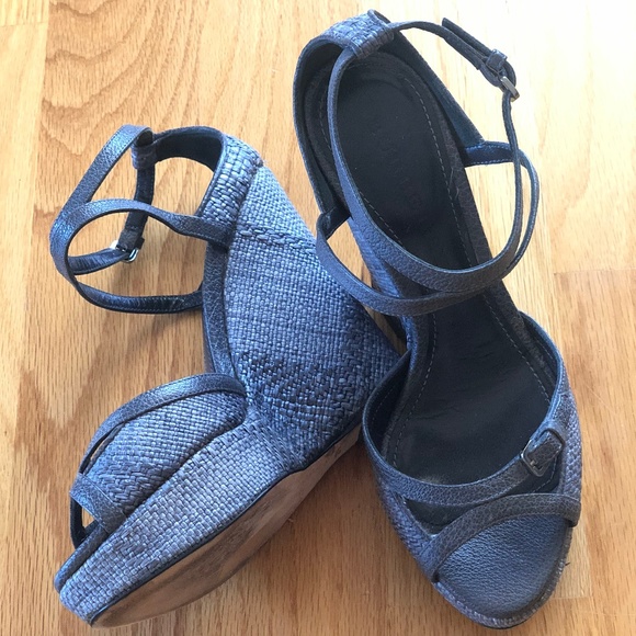 Burberry Woven Wedge Espadrille Heels Sz 37.5 - Picture 1 of 6
